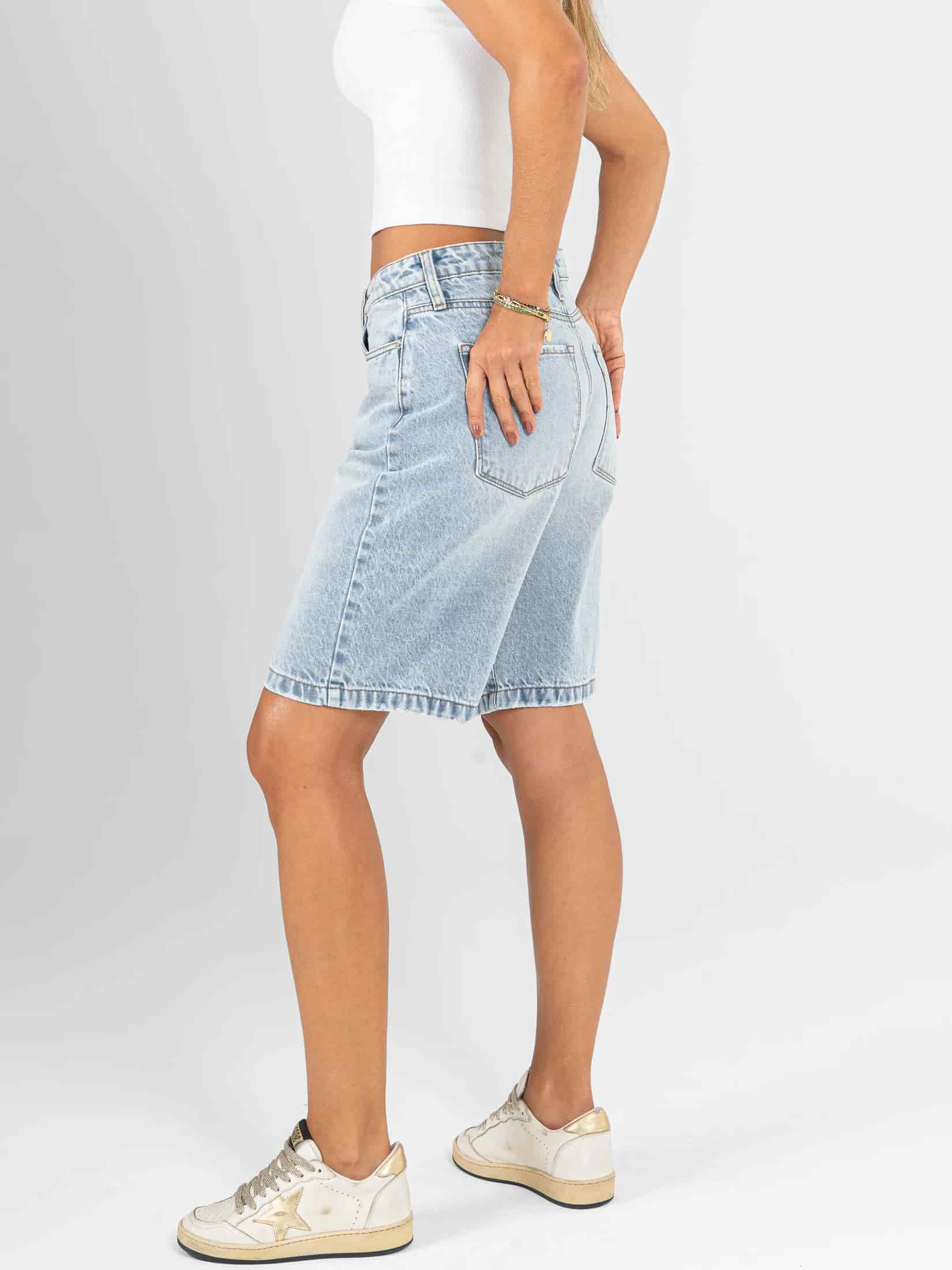 Ref: 066520 Bermuda en denim rígido, tiro alto, tono azul claro - miniatura 2