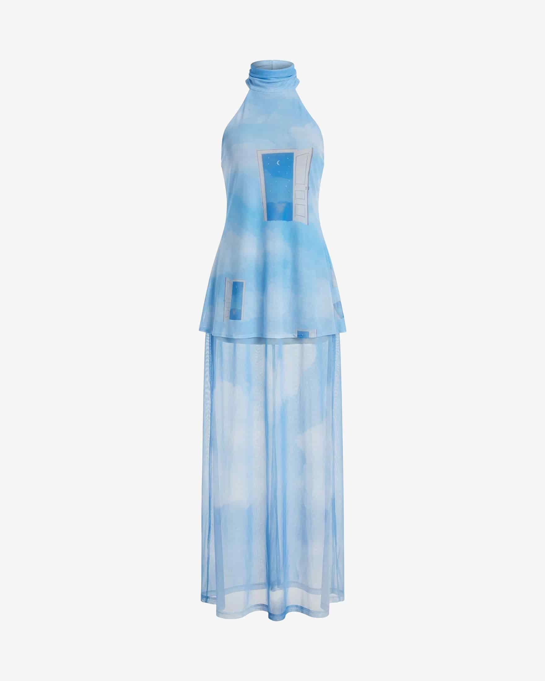 Halter Mesh Maxi Dress - Sky - miniatura 1