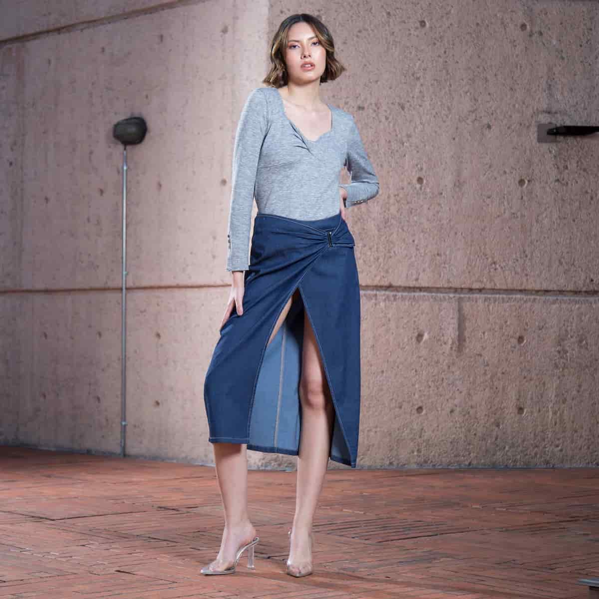 Falda Denim Larga Midi Red - miniatura 1