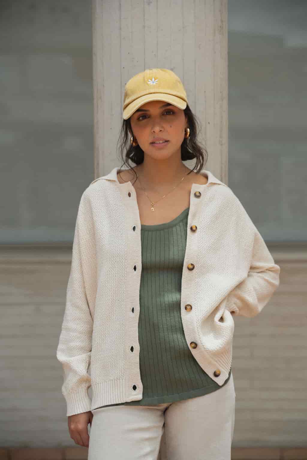 Cardigan Polo Tejido Crema - miniatura 7