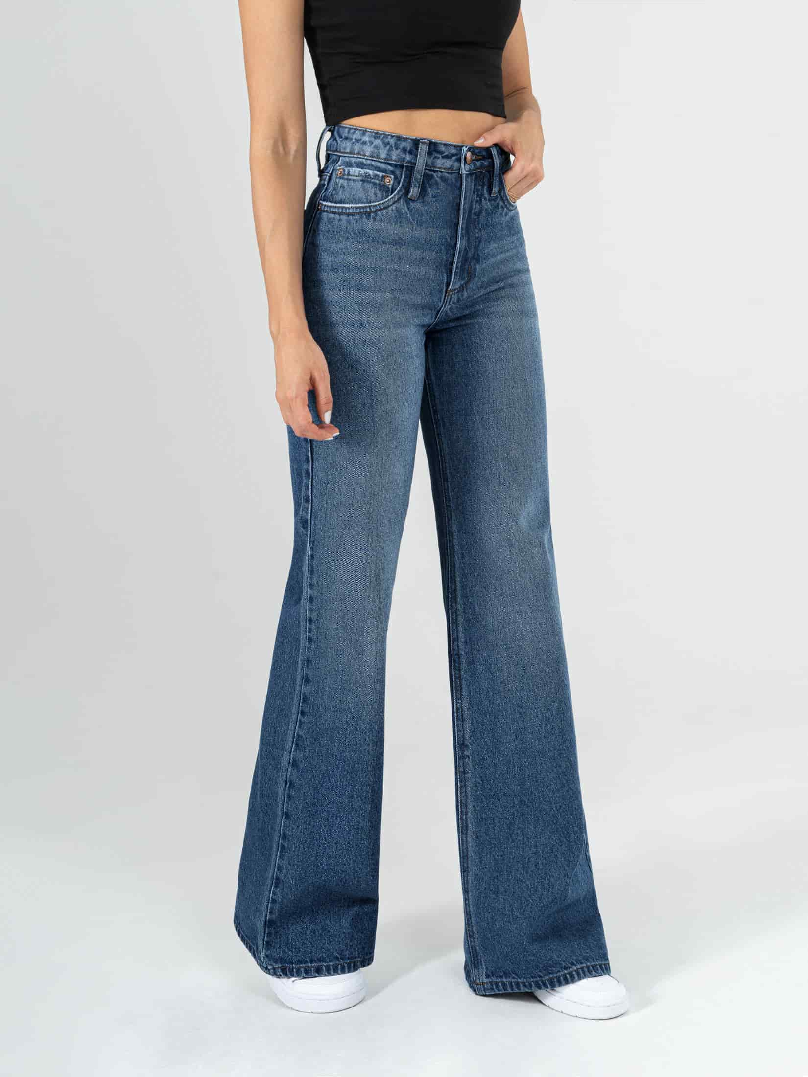 Ref: 064236 Jean Mom Flare, rígido, tiro alto, tono azul medio, diseño cinco bolsillos. - miniatura 3