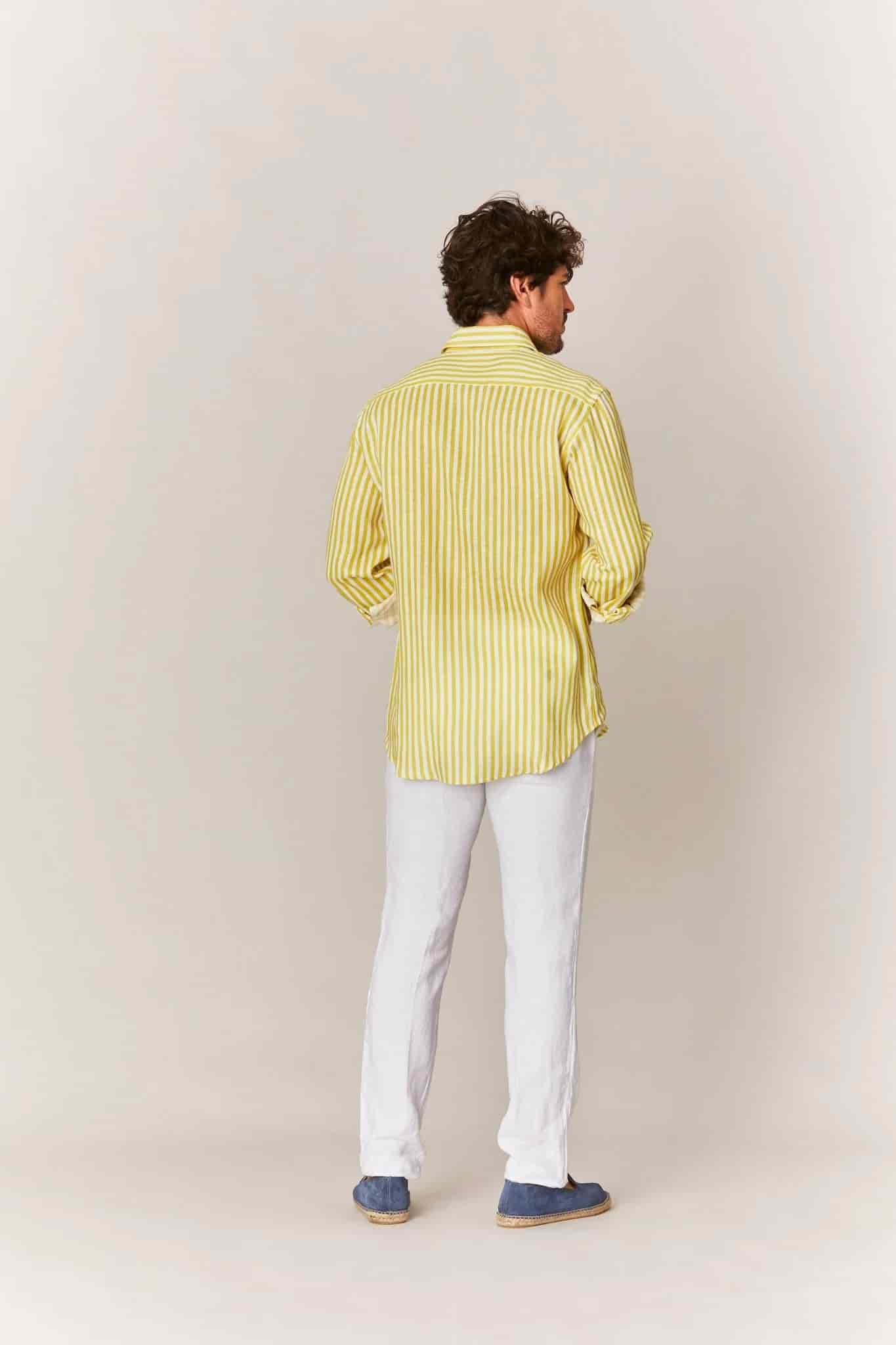 Men's linen shirt yellow striped - miniatura 10