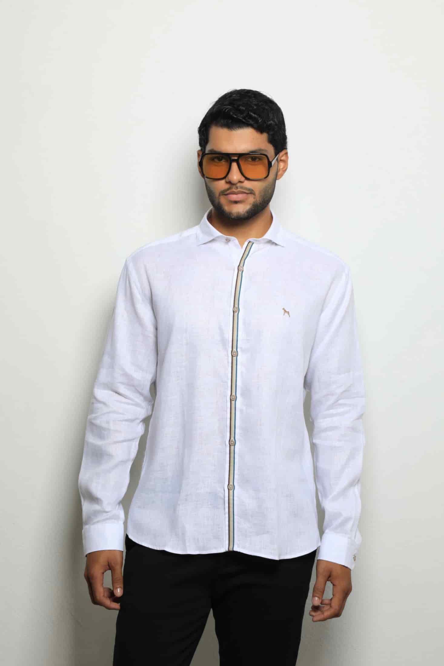 Camisa Manga Larga Lino Blanco/Cinta - miniatura 4