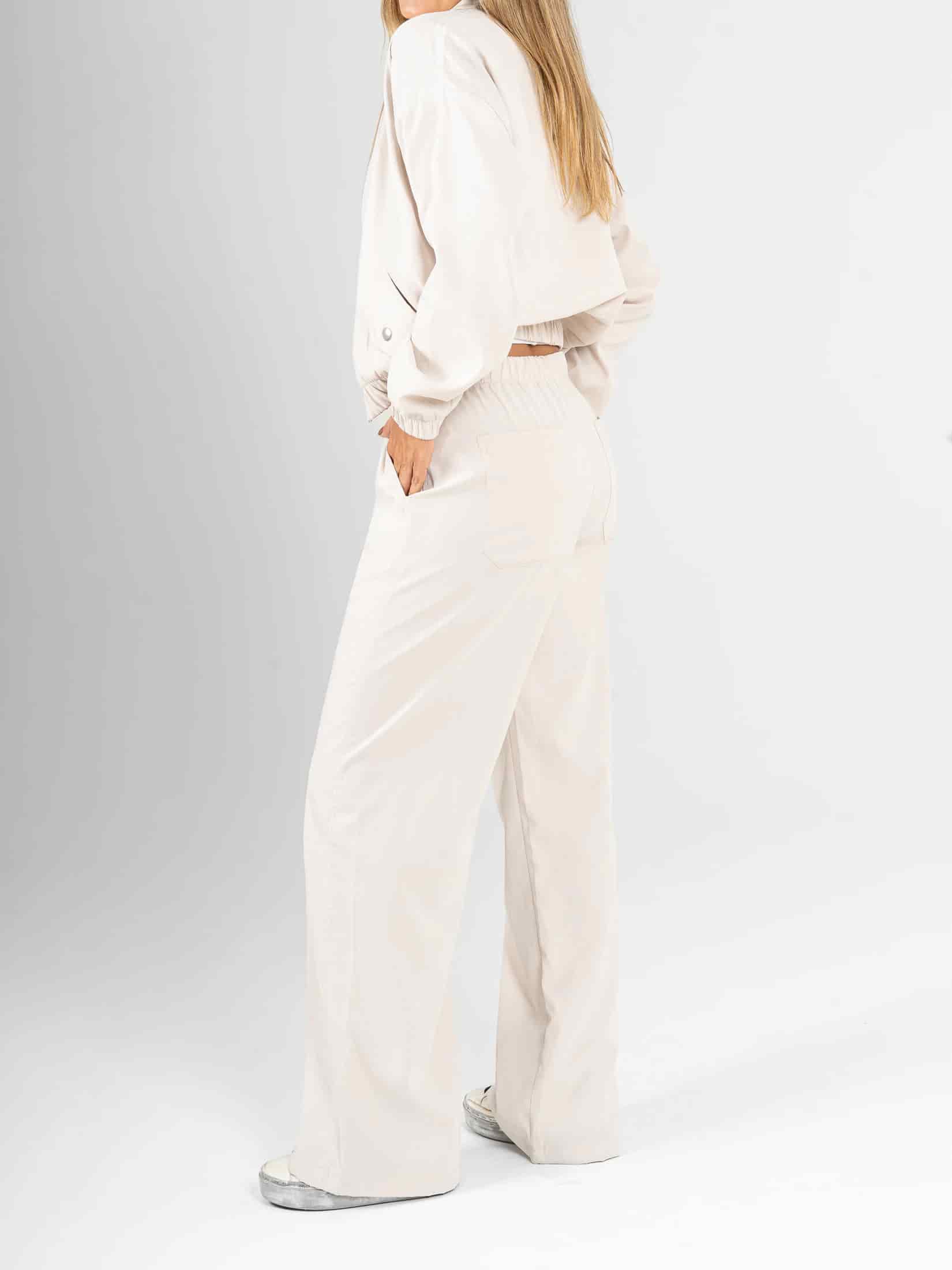 Ref: 0610692 Pantalón wide leg tejido plano liviano, tiro alto, pretina resortada, tono arena - miniatura 2