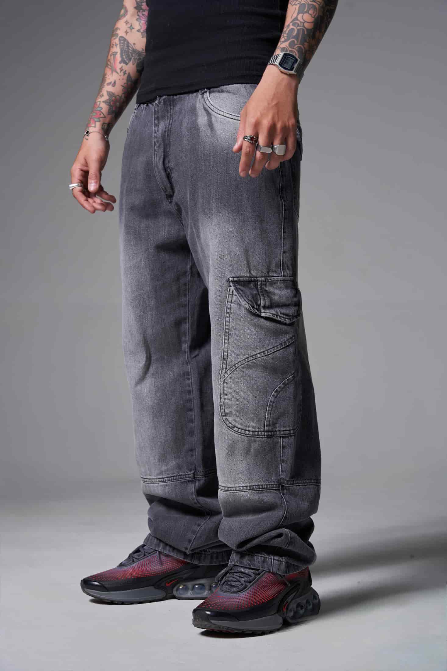 JEANS BAGGY 2 BOLSILLOS  1 CORTE GRIS CLARO - miniatura 2