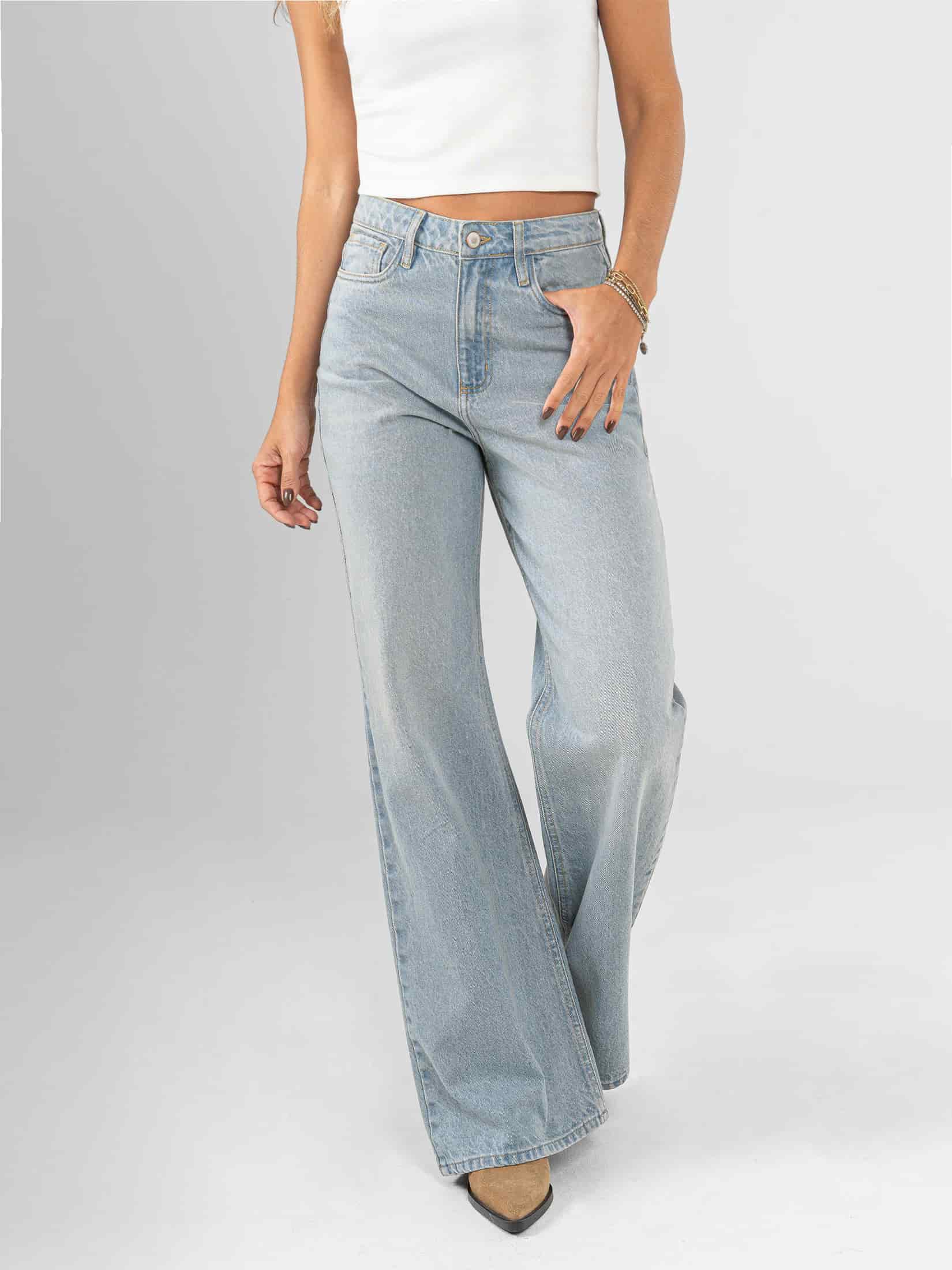 Ref: 066427 Jean Mom Flare, rígido, tiro alto, tono azul medio. - miniatura 1