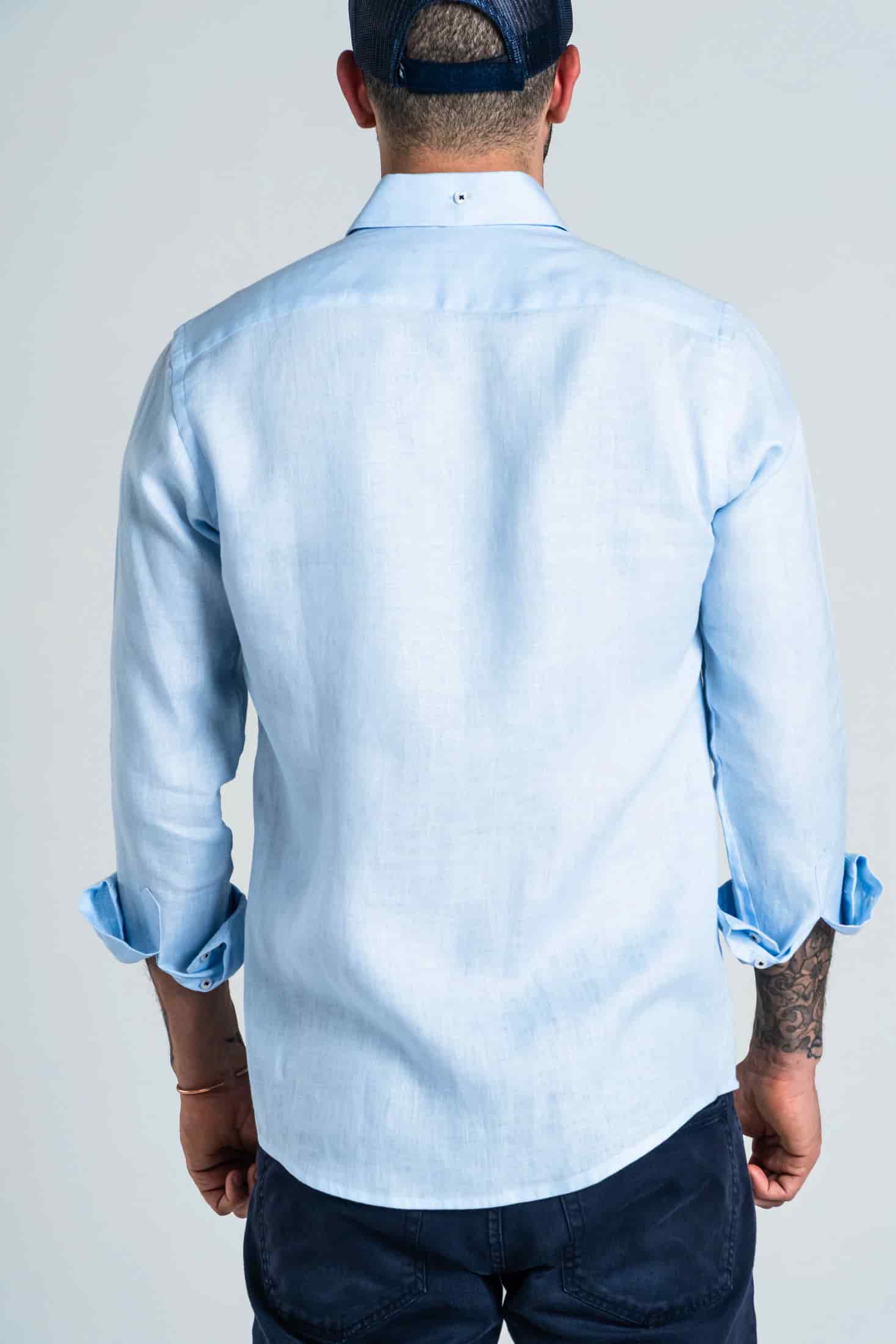 Camisa Botón Contraste Lino Azul Bebé - miniatura 5
