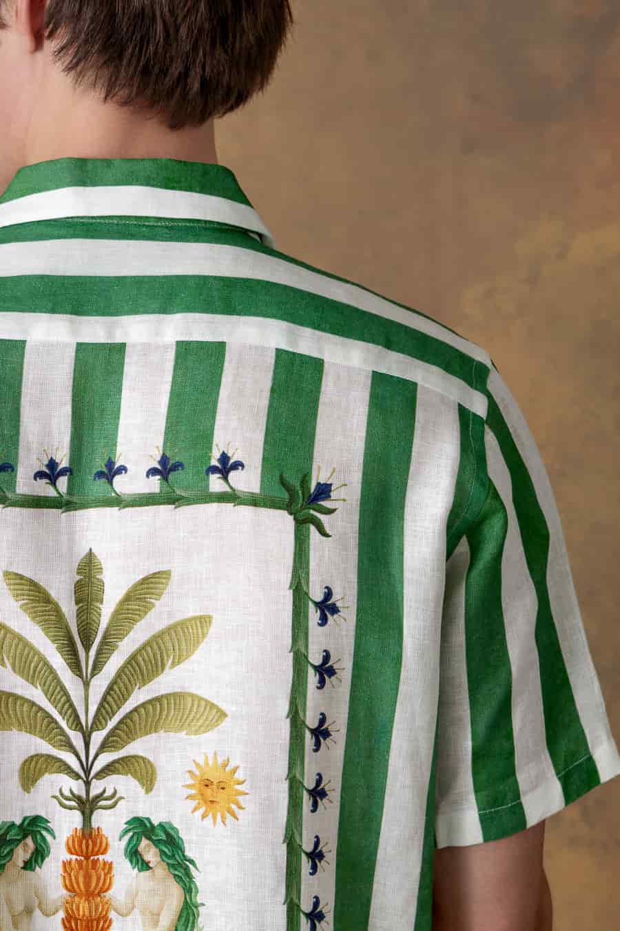 Men's linen shirt bowling spina striped green - miniatura 4