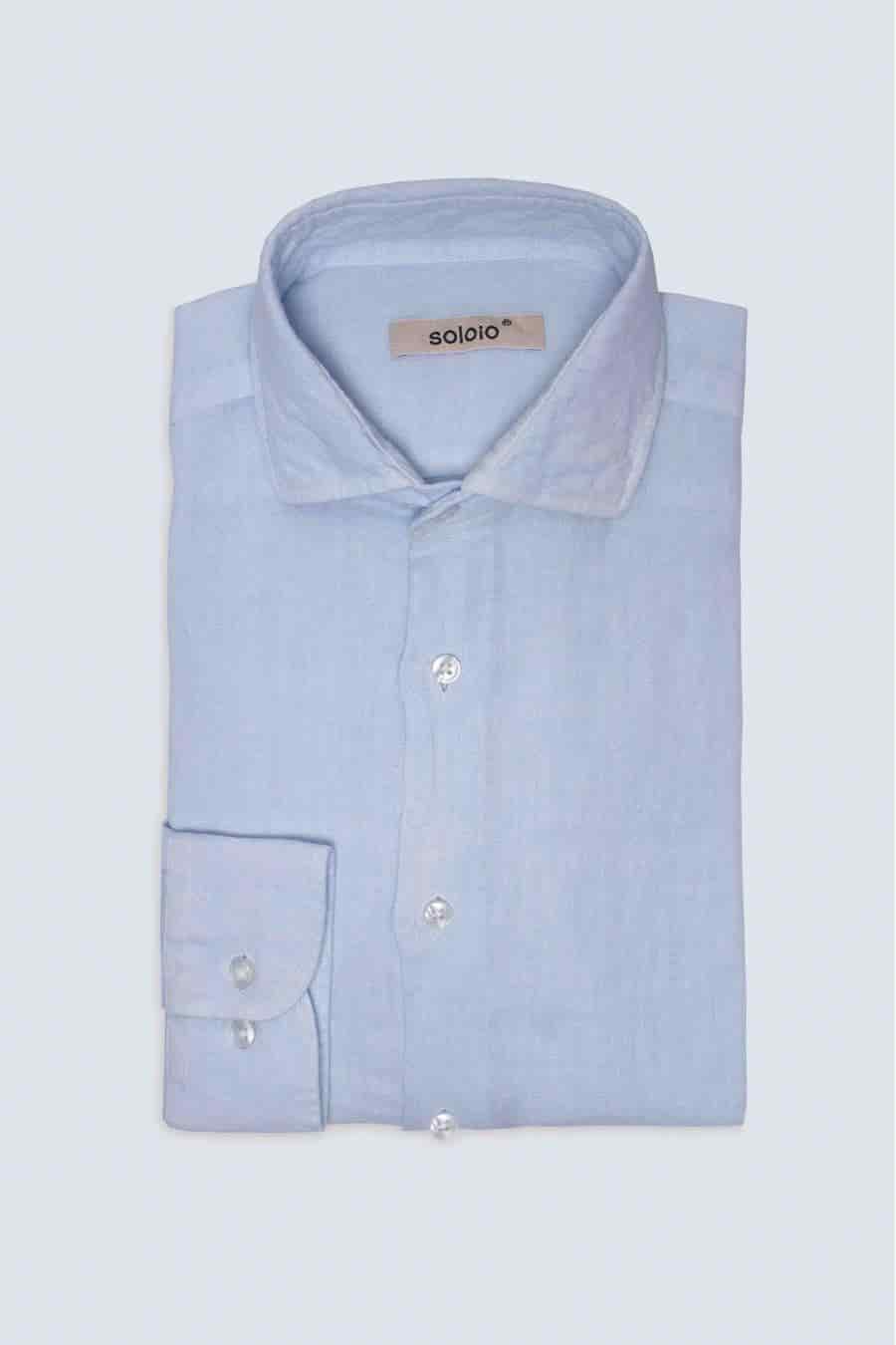 Men's linen shirt light blue powder basic - miniatura 3