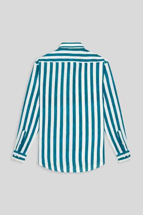 Men's linen shirt jeans faded striped - miniatura 5