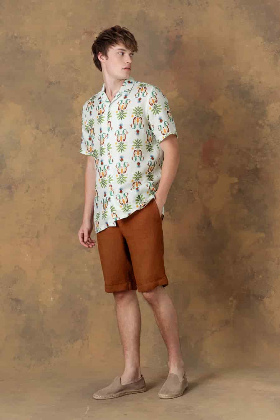 Men's linen shirt bowling marea light green - miniatura 5