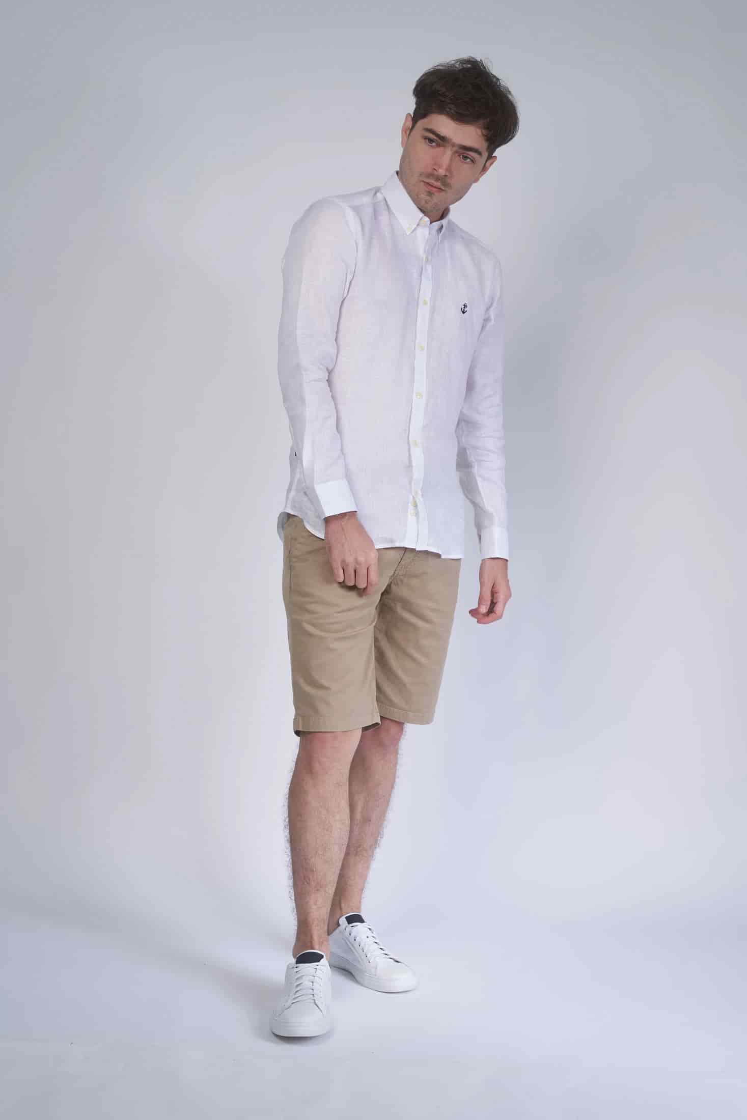 Camisa Lino Blanca a Navy - miniatura 2