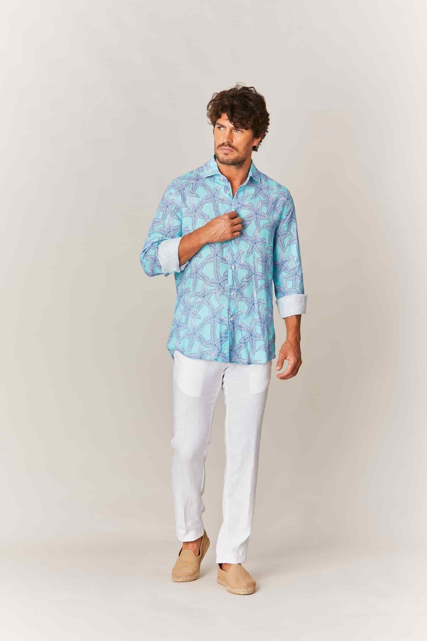 Men's linen shirt turquoise stella - miniatura 2