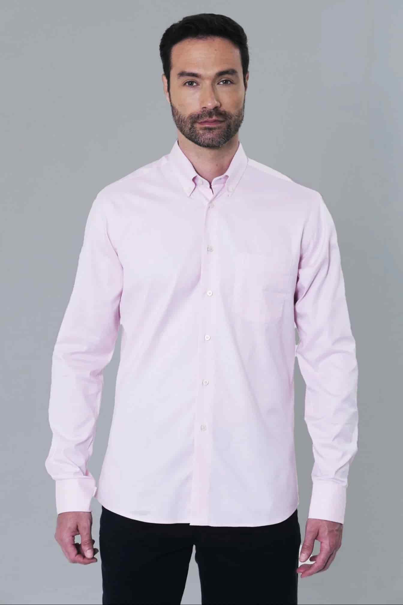 Camisa Algodón Manga Larga Napolitano Hombre Rosado Prive - miniatura 1