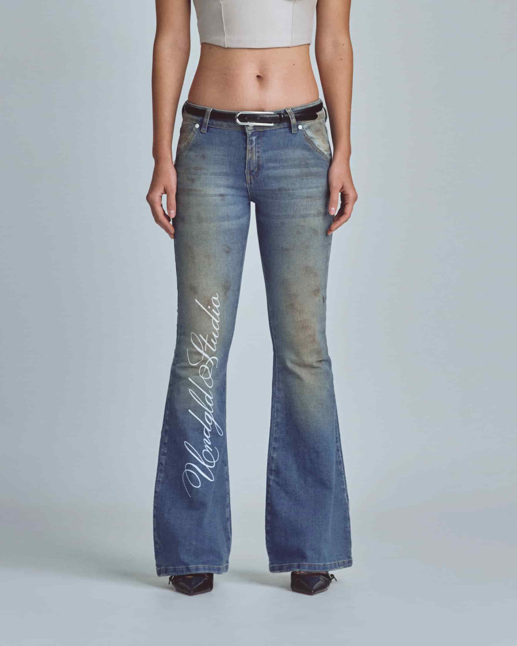 W Stardust Undgld Studio Flare Jeans Mechanic Blue - miniatura 2