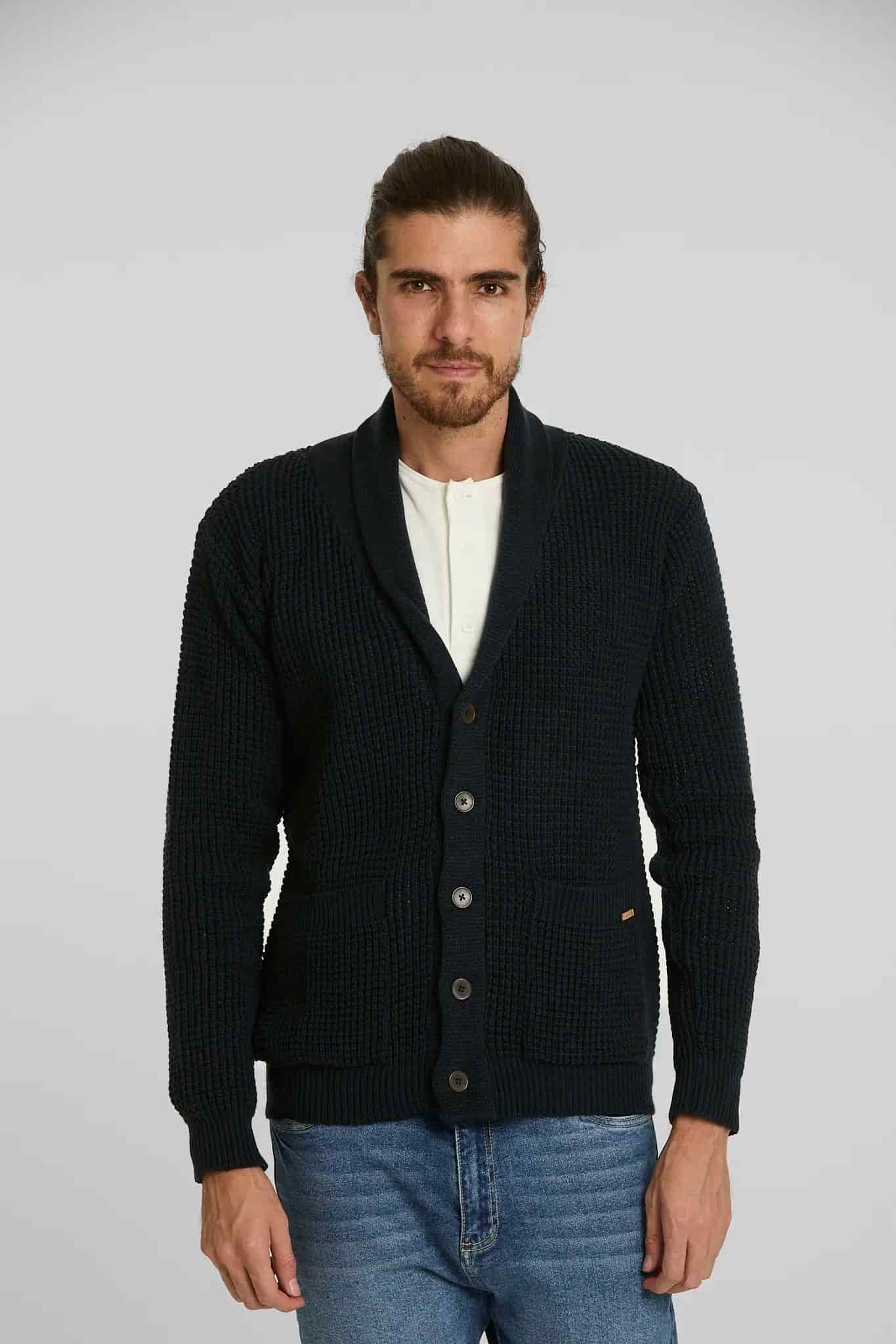 Sweater Tejido Shawlneck Azul Oscuro - miniatura 4