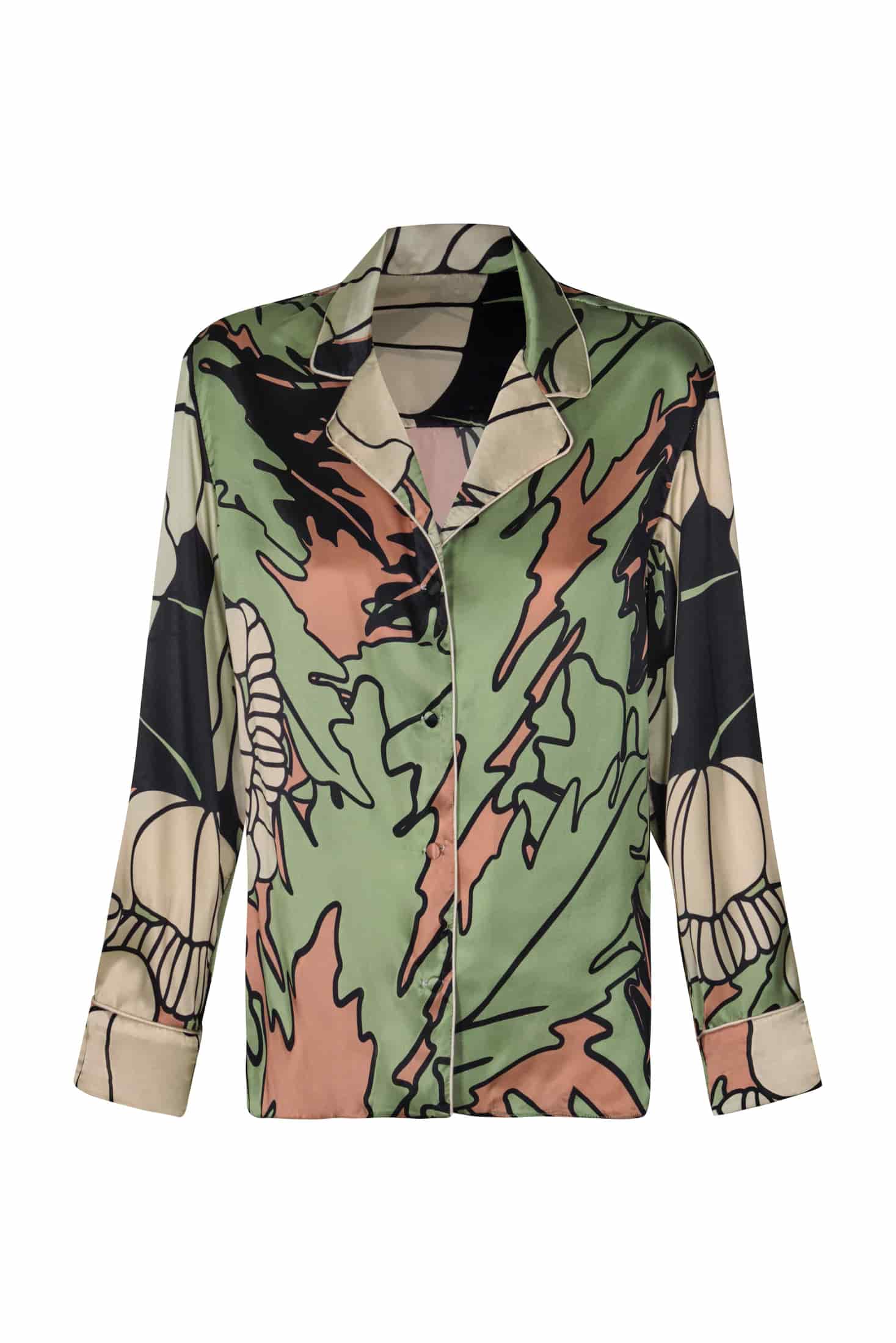 Noches De Luna Satin Silk Shirt / Sage Gladiolos Garden - miniatura 1