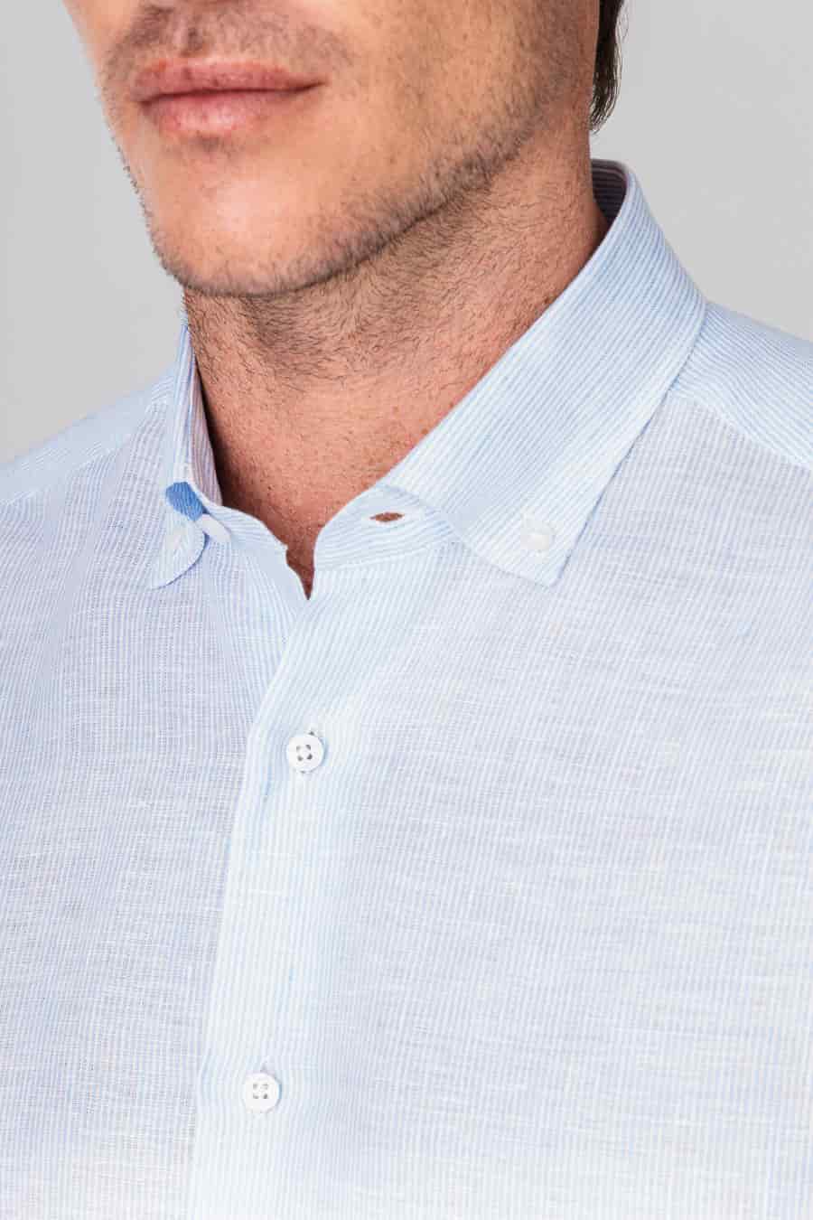 Men's linen shirt mini stripes blue - miniatura 6