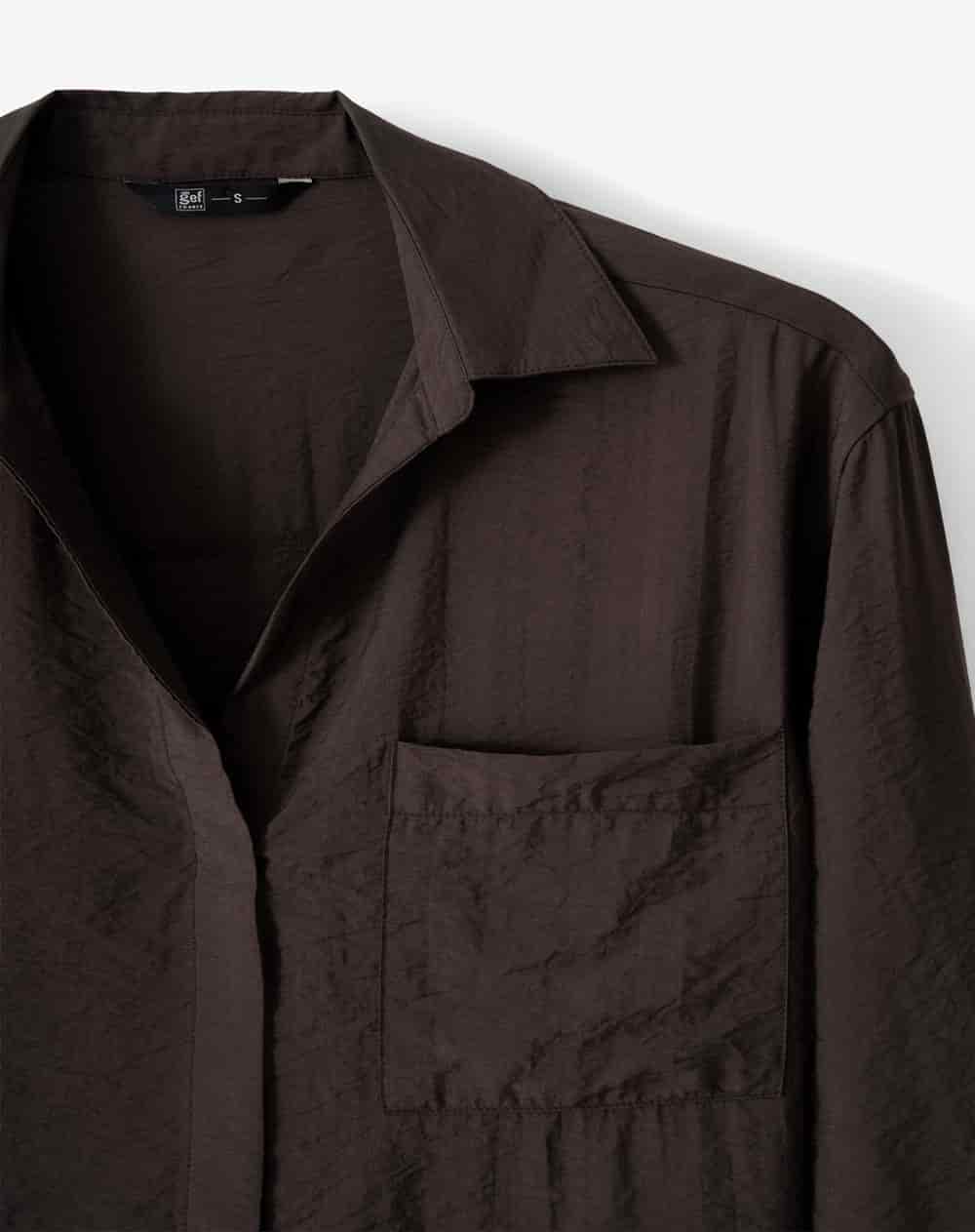 Camisa regular manga larga chocolate mujer - miniatura 7