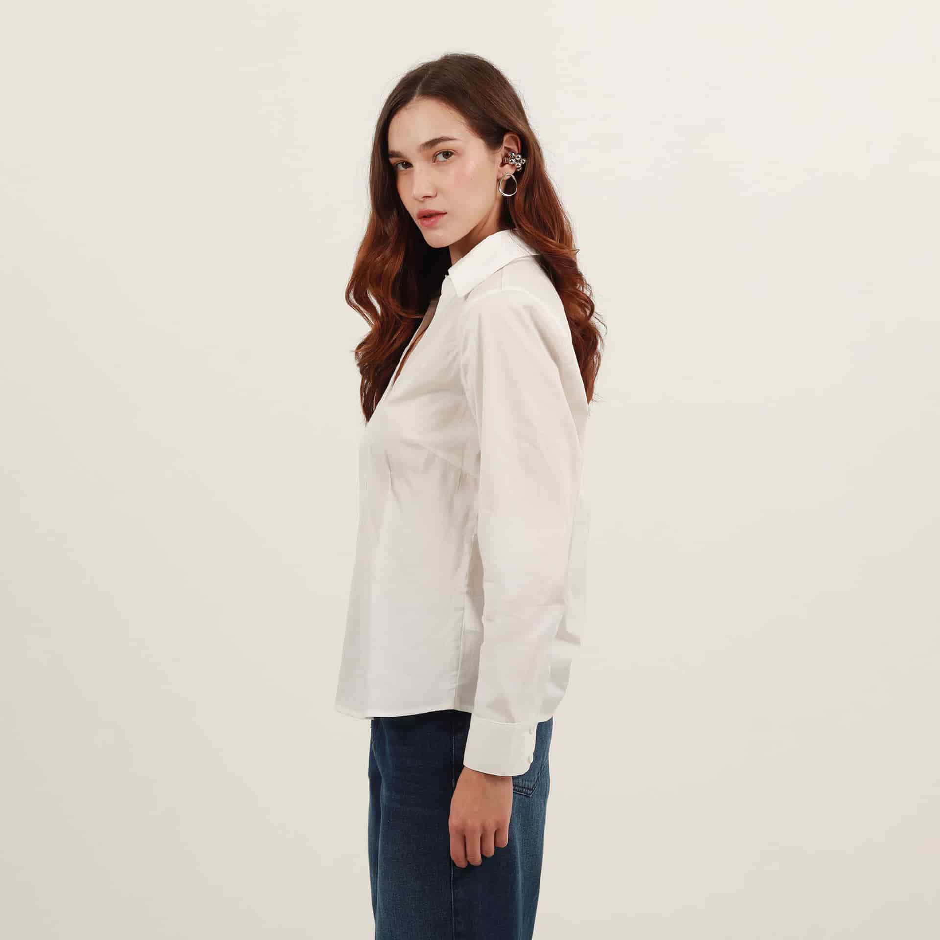 Blusa abierta cuello sport manga larga con pinzas de entalle - miniatura 10