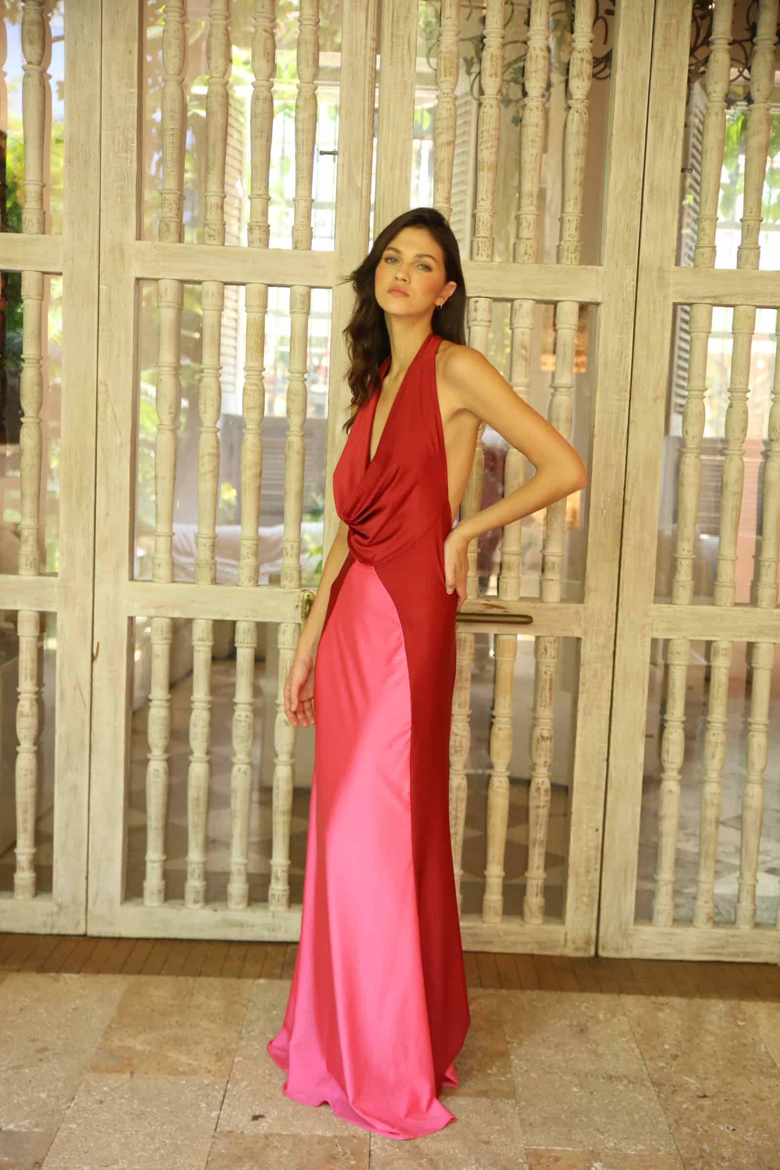 BURGUNDY VICTORIA DUO LONG DRESS - miniatura 3