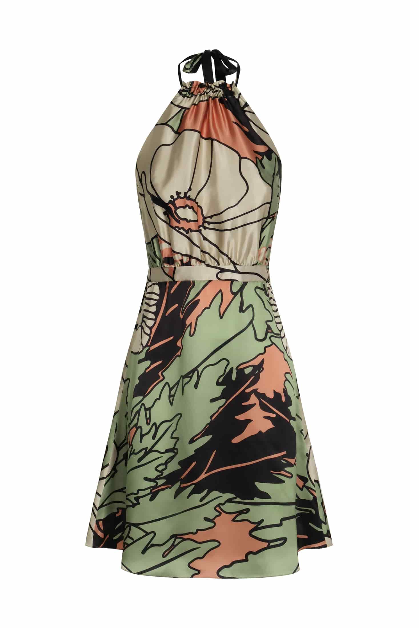 Atardecer de Verano Satin Silk Mini Dress / Sage Gladiolos Garden - miniatura 1