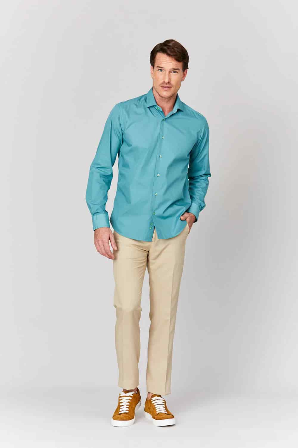 Men's basic green cotton muslin shirt - miniatura 4