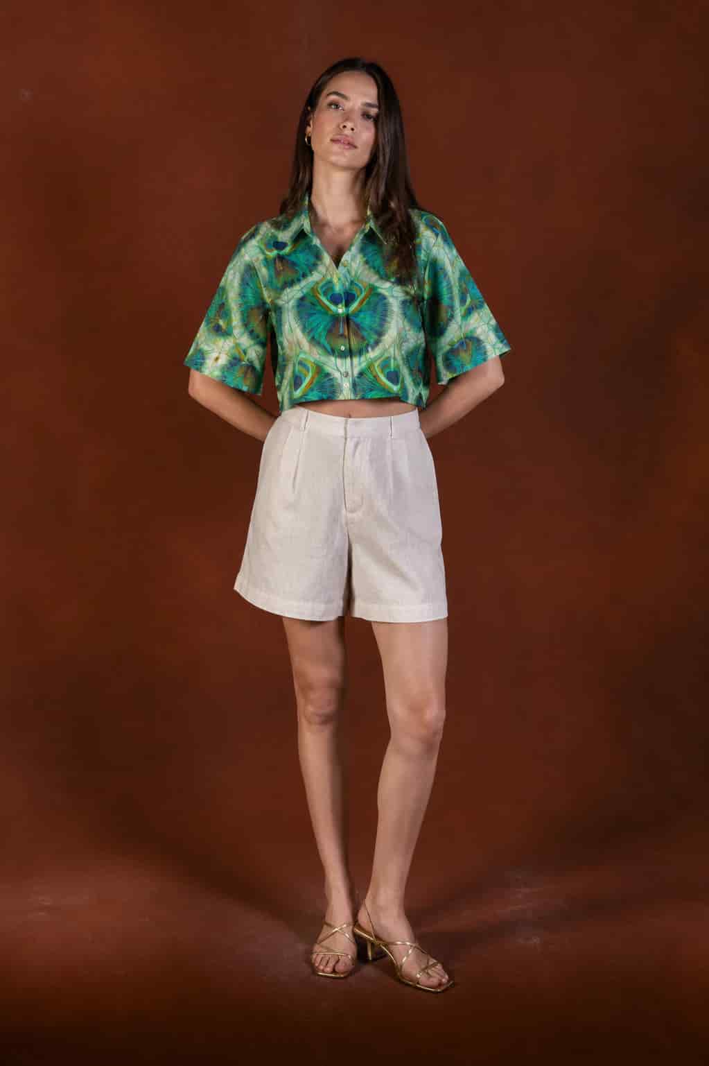 Women's Iridis linen shirt green - miniatura 1