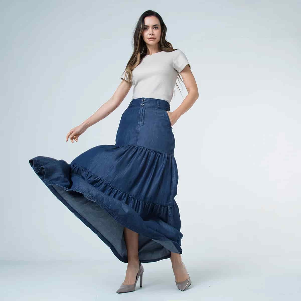 Falda Larga Denim Drk - miniatura 1