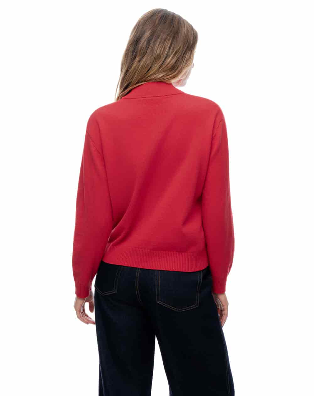 Buzo tejido regular cuello alto cierre rojo mujer - miniatura 2