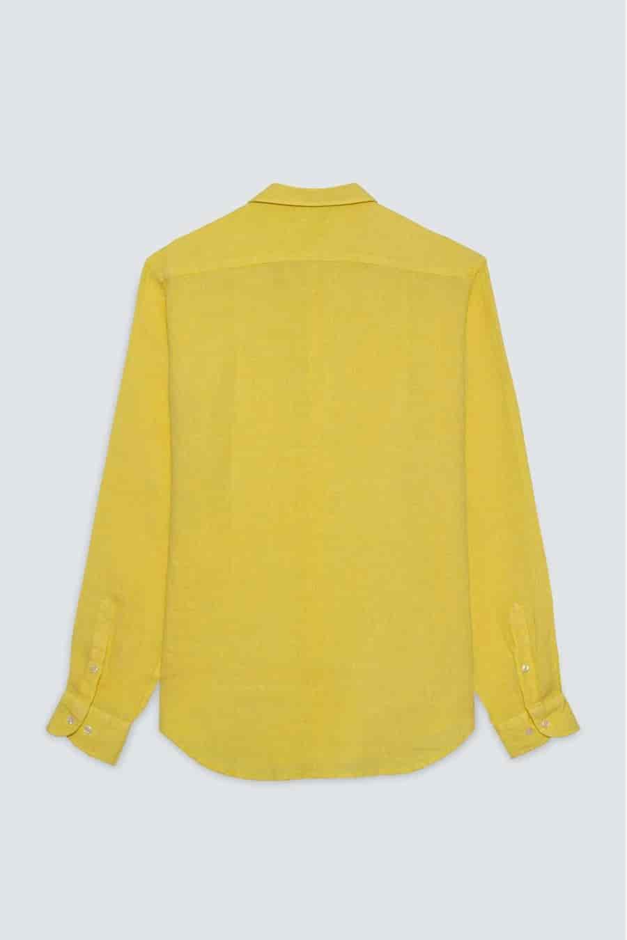 Men's linen shirt light yellow basic - miniatura 2
