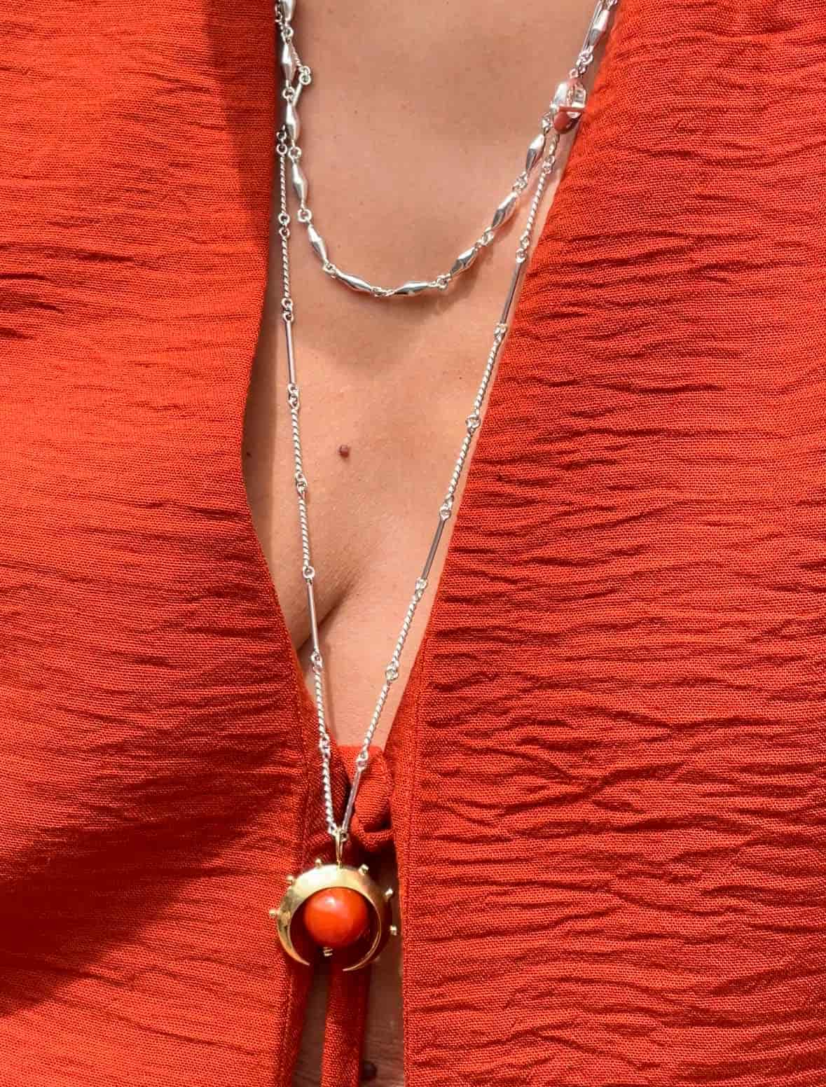 Crescent Pendant Carnelian Agate Silver - miniatura 2