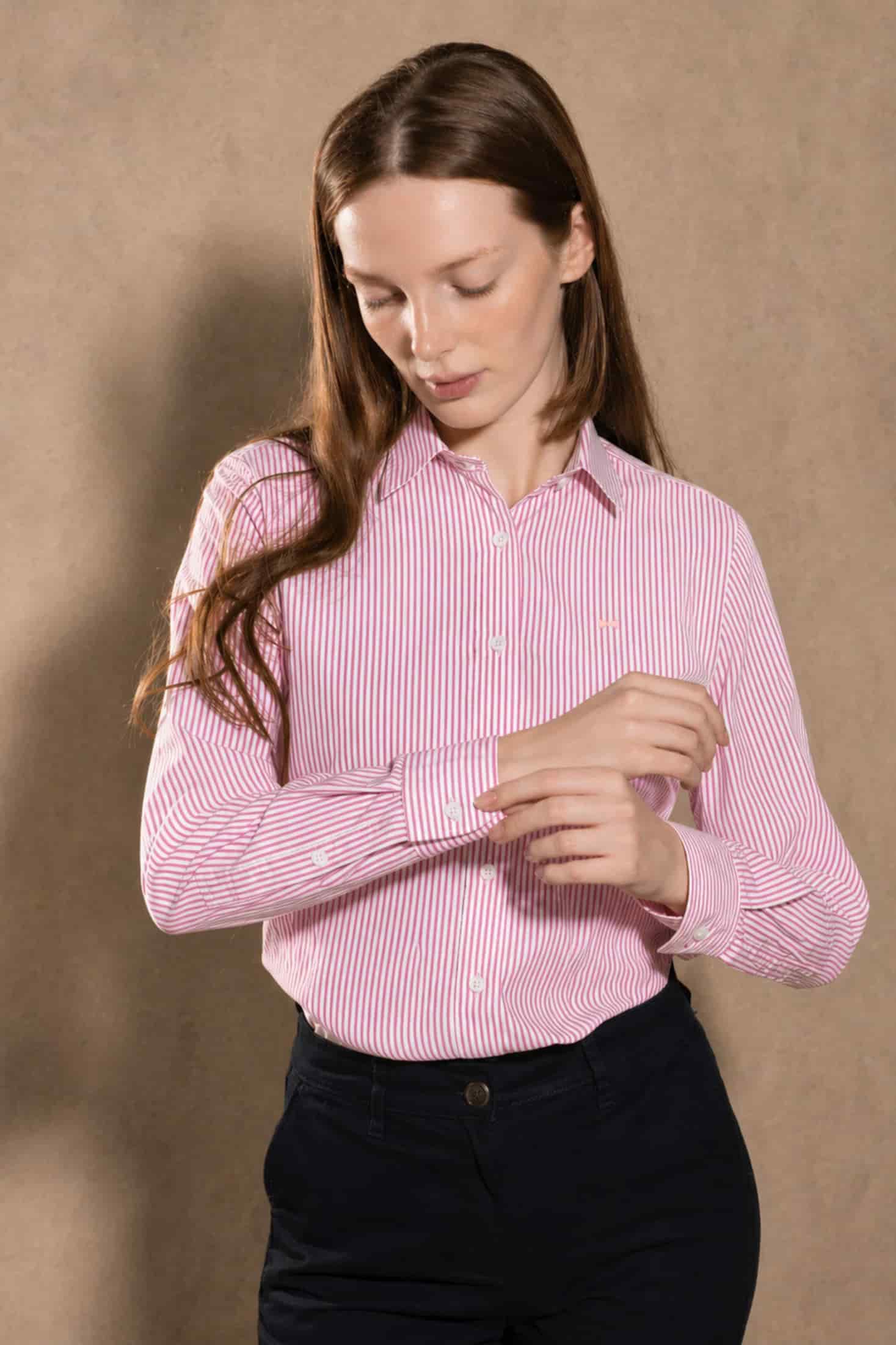 Camisa Antimanchas de Mujer Popelina Rayas Rosadas - miniatura 2