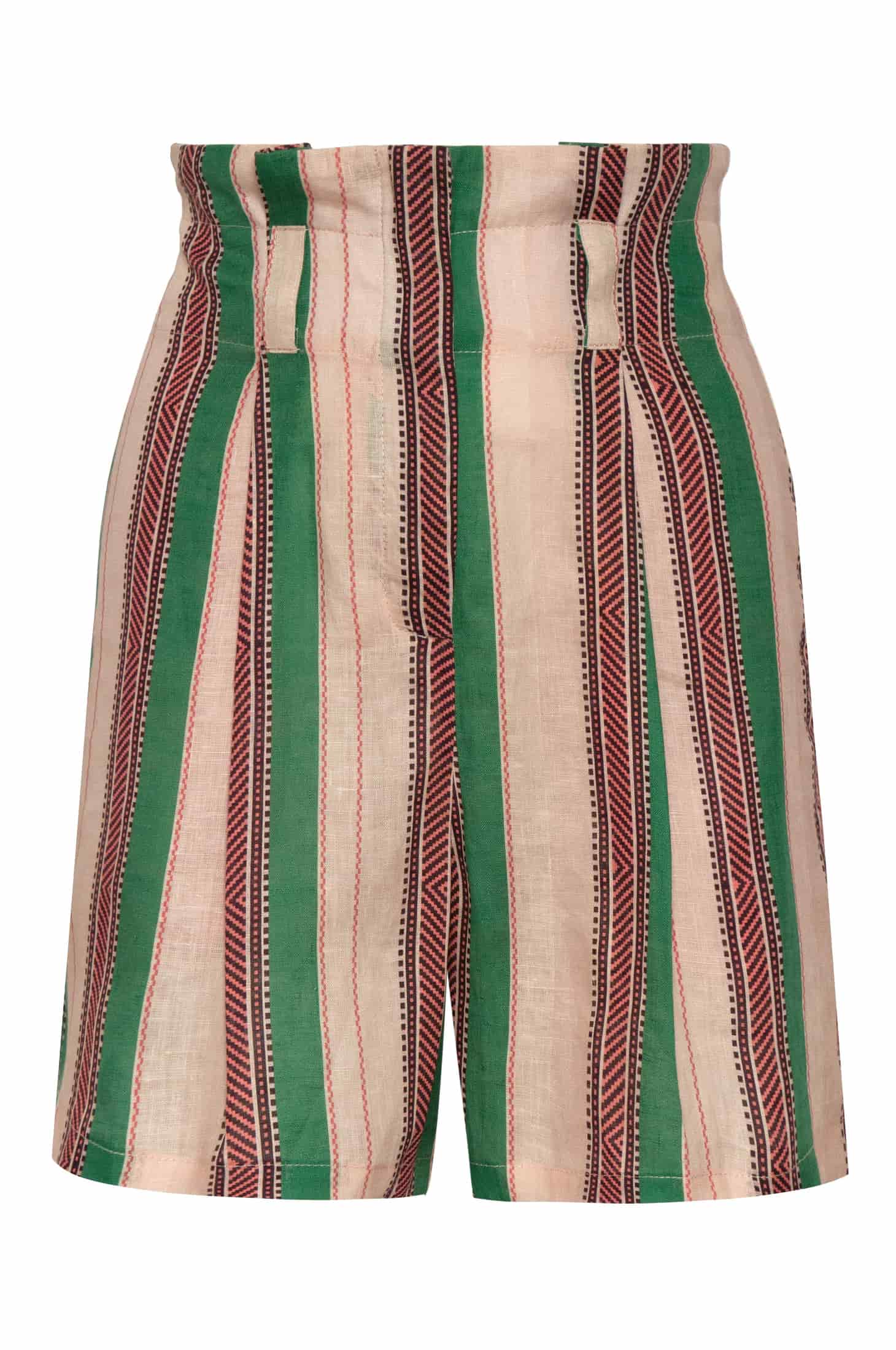 San Camilo Linen Short / Green Artisanal Stripes - miniatura 1