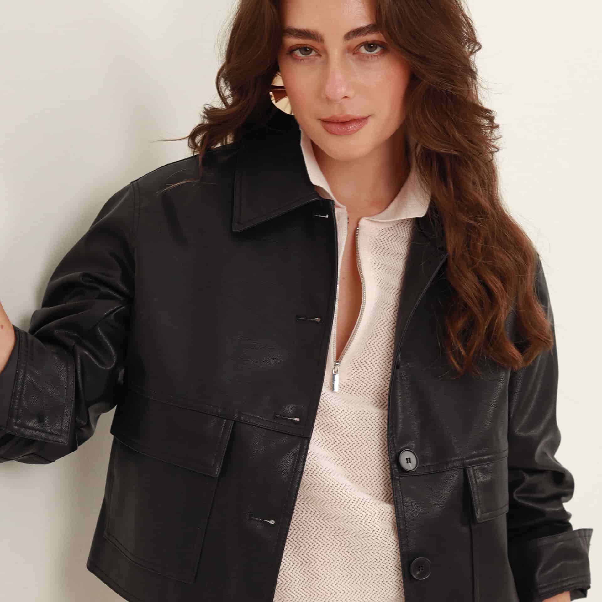 Chaqueta cazadora en cuero sintetico - miniatura 2