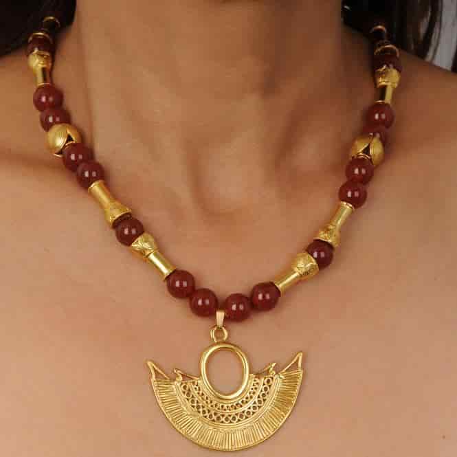 Collar Semipreciosa Cornalina 10mm y Dije Nariguera Alada de Filigrana Sinú - miniatura 2