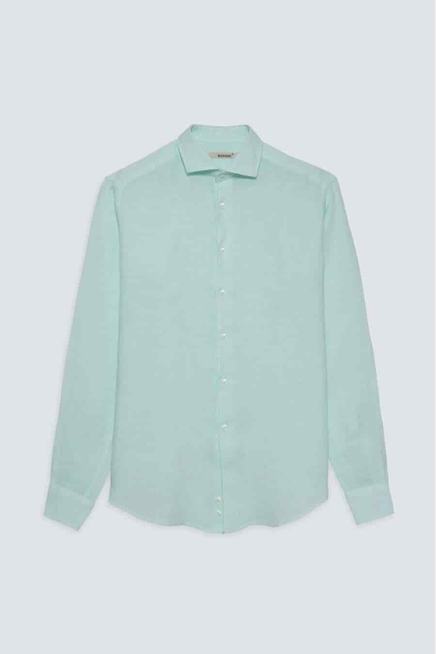 Men's linen shirt light turquoise - miniatura 1