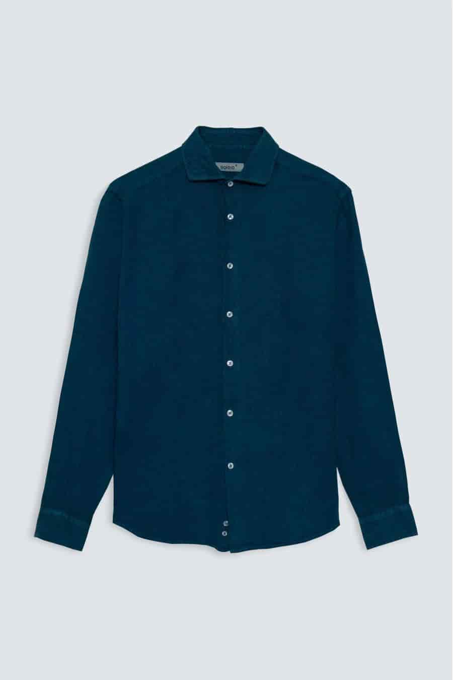 Men's linen shirt petrol blue basic - miniatura 1