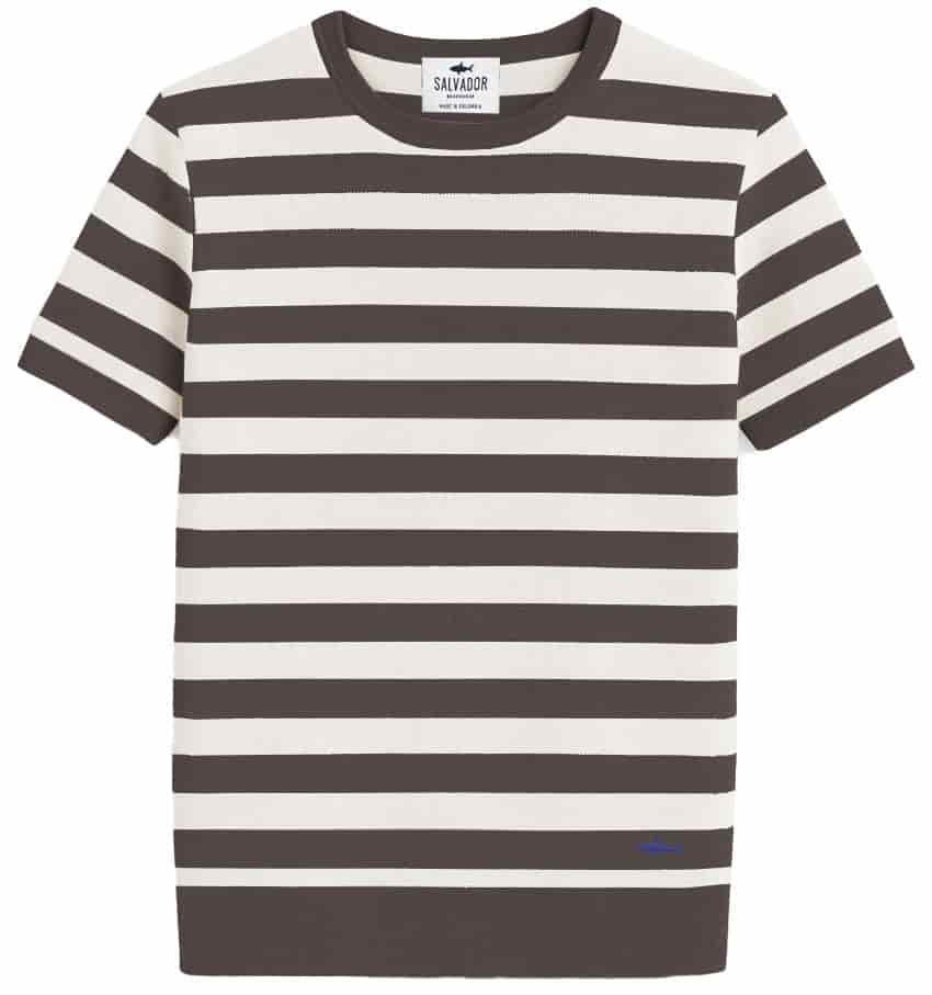CAMISETA DE PUNTO BLANCA RAYAS CAFES - miniatura 1