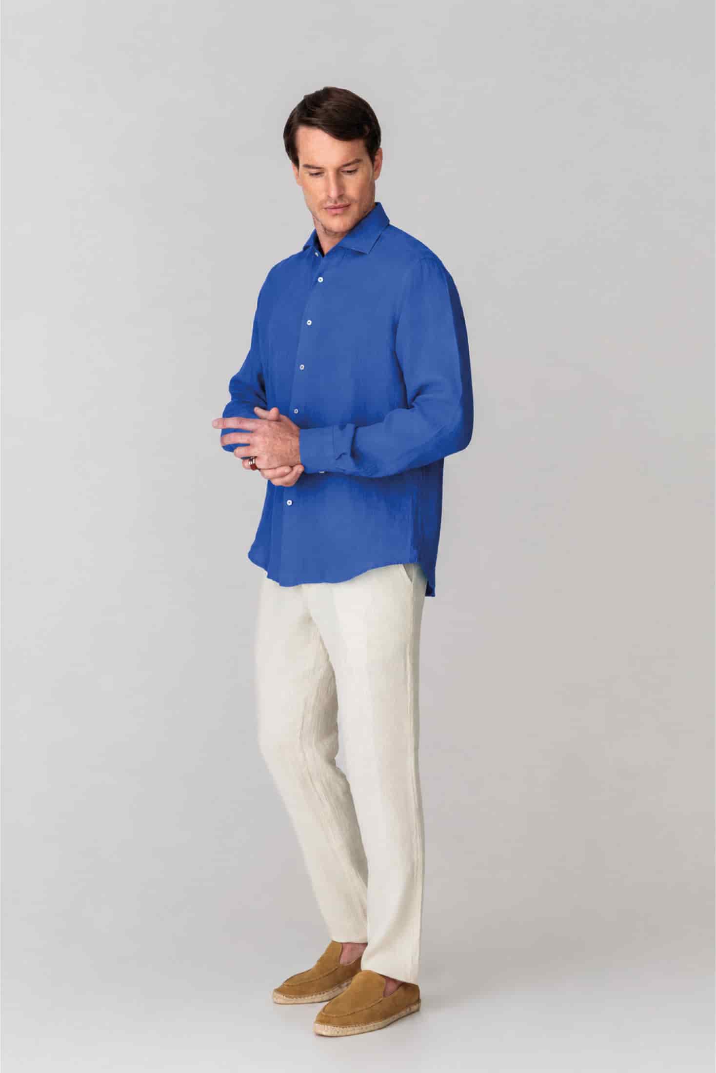 Men's linen shirt sky blue basic - miniatura 4