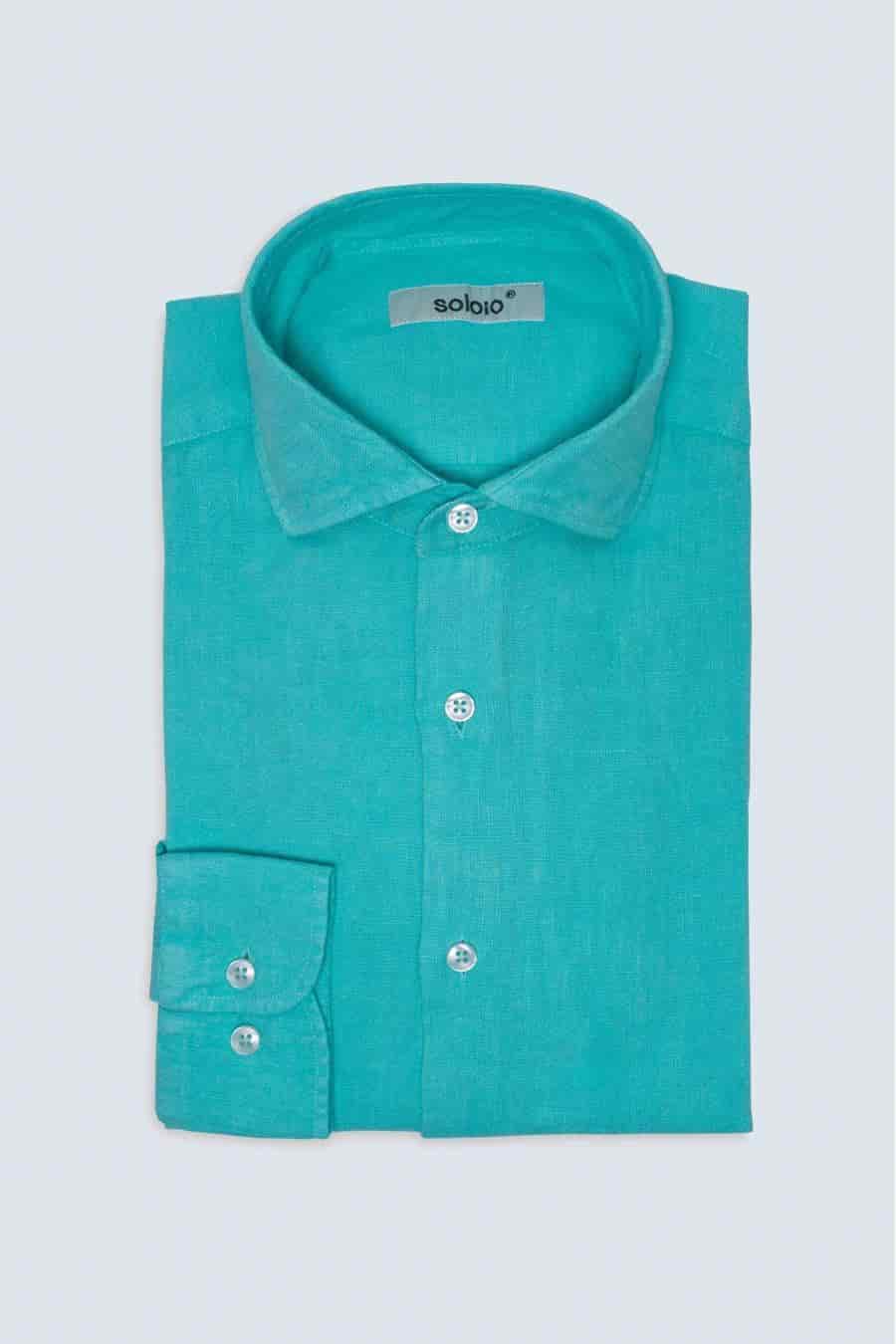 Men's linen shirt turquoise - miniatura 3
