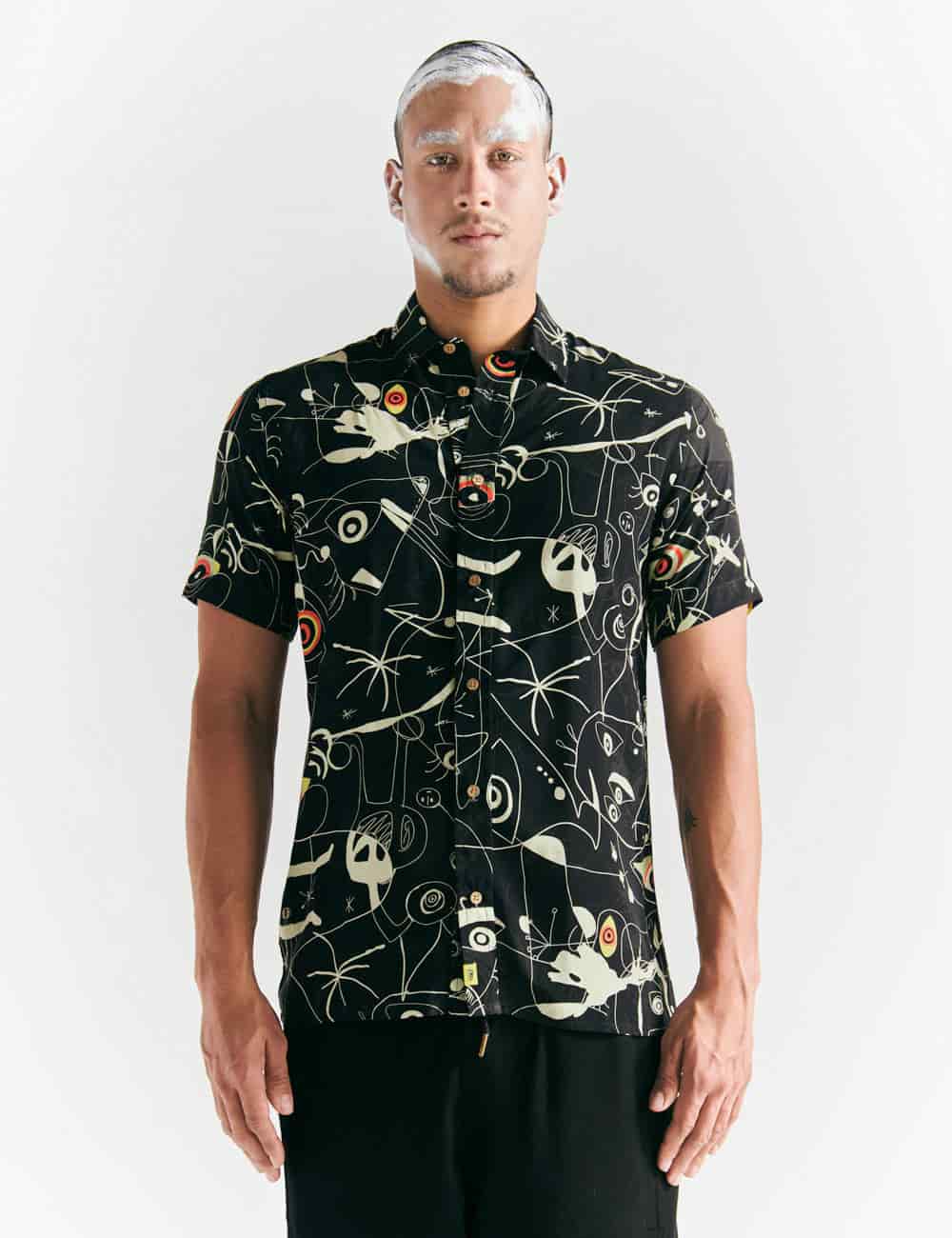 Camisa Regular Fit Miro  negro + crudo Hombre - miniatura 4