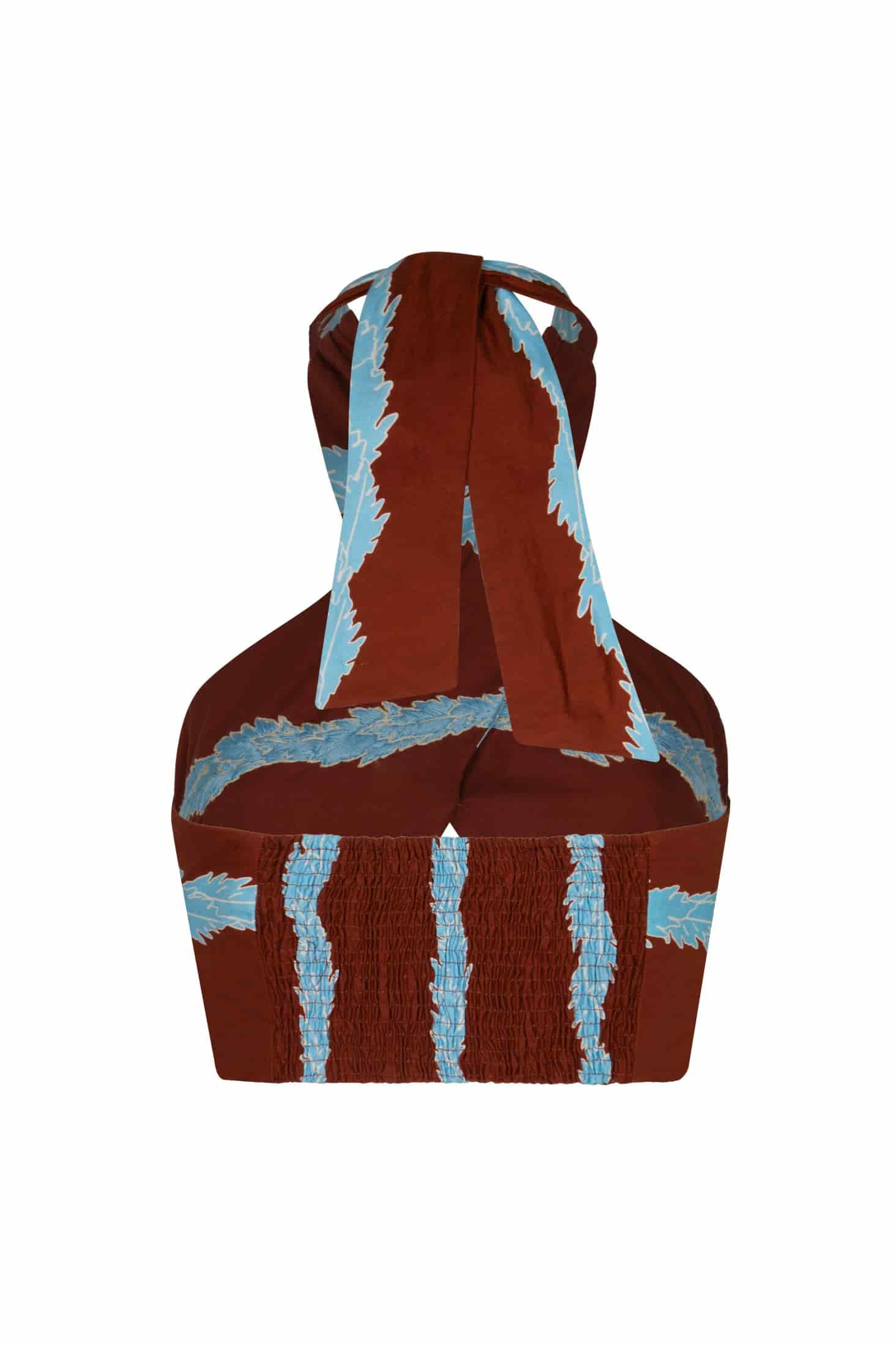 Emilia Hand Embroidered Cotton Top / Chocolate Striped Helechos - miniatura 4