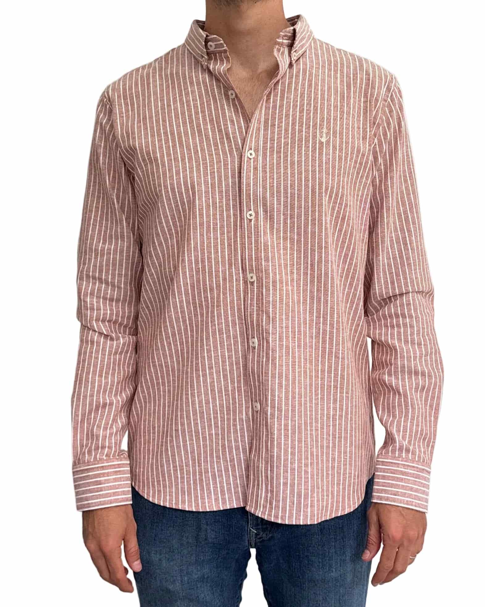 Camisa de Lino Arena y Rayas Blancas - miniatura 3