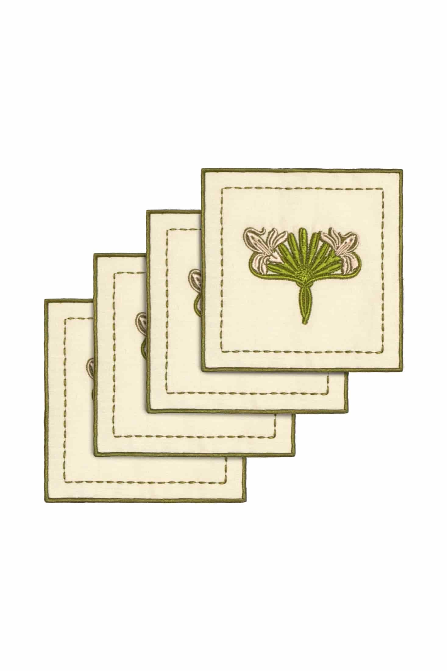 Lirios Cocktail Napkins / Ivory & Green - Set of 4 - miniatura 1