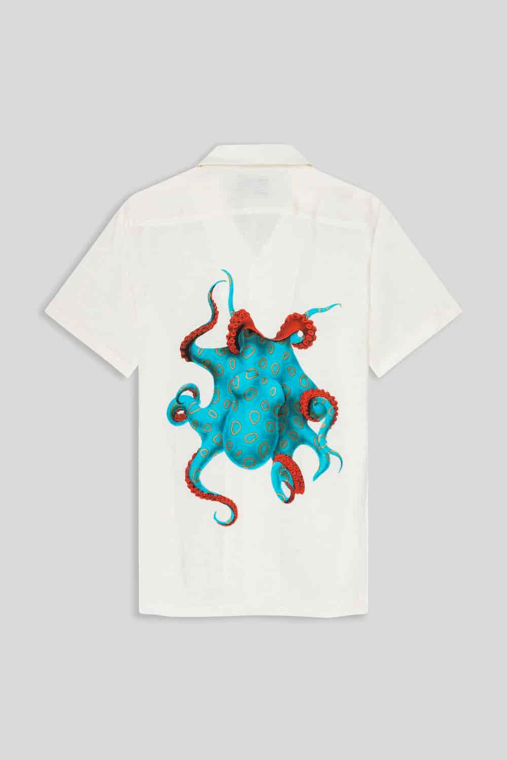 Men's linen shirt turquoise octopus - miniatura 1