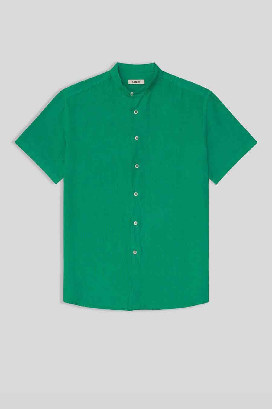 men’s linen shirt mao green basic - miniatura 1