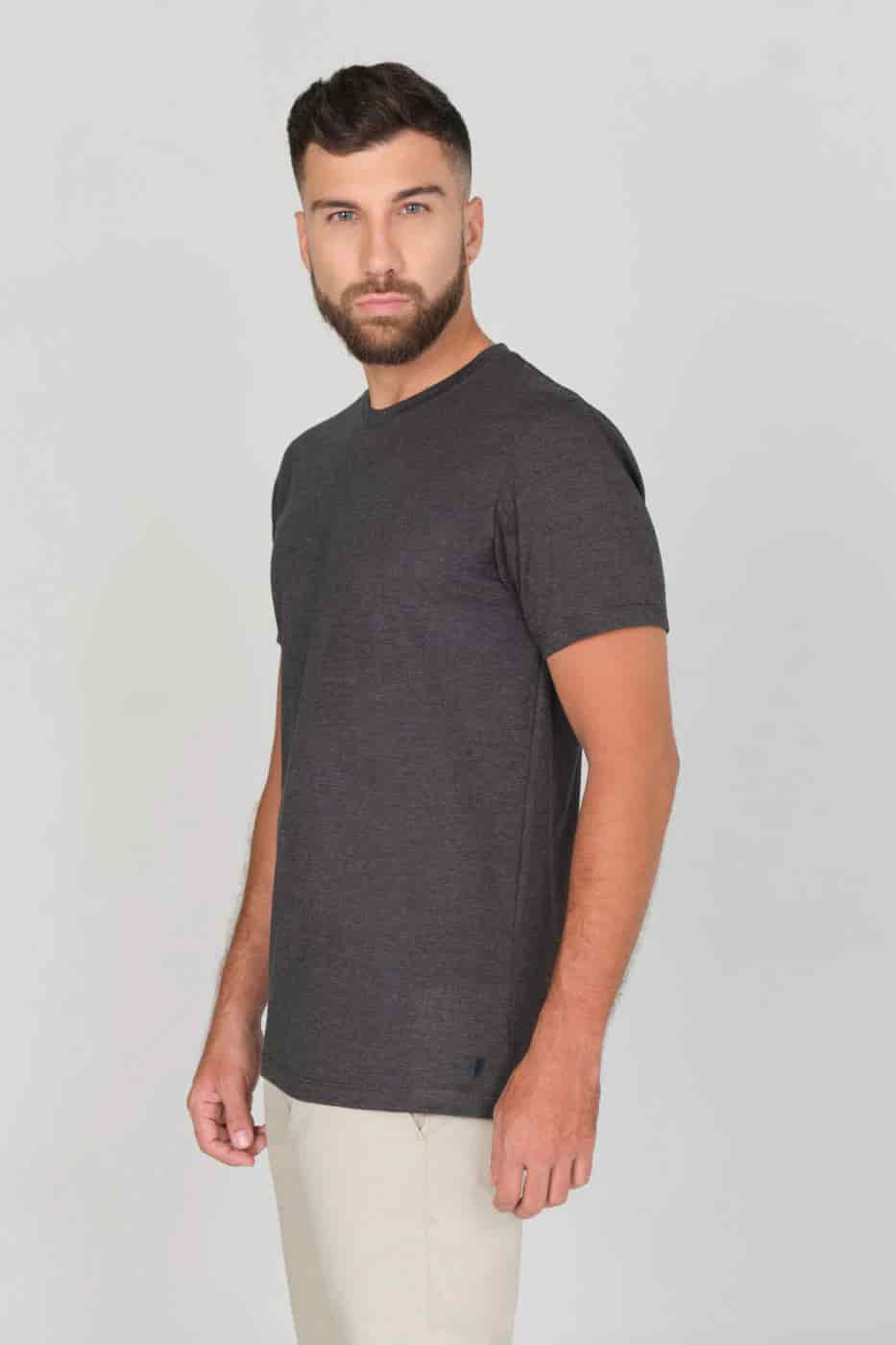 T-shirt Slim Fit 100% Gris Plomo Jaspeado - miniatura 6