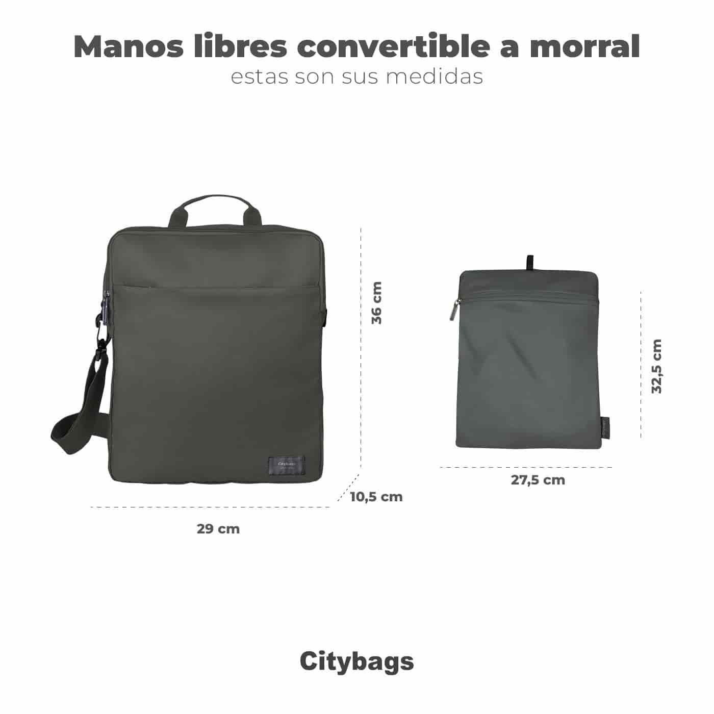 Bolso Manos Libres Convertible a Morral Citybags Light Verde Militar - miniatura 8