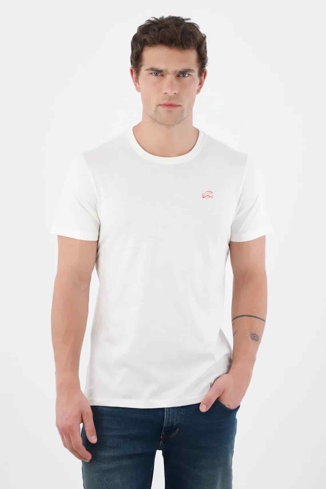 Camiseta regular con mini gráfico al pecho de algodón blanco para hombre - miniatura 1